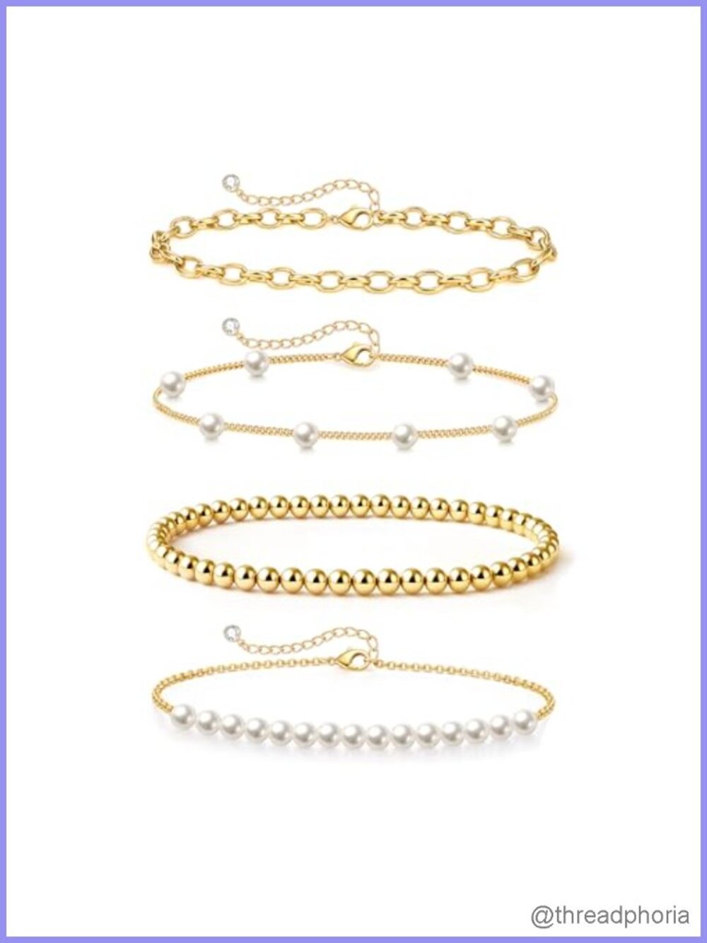 14K Gold Plated Pearl Bracelet Set for Women, Dainty Stackable Bracelets with